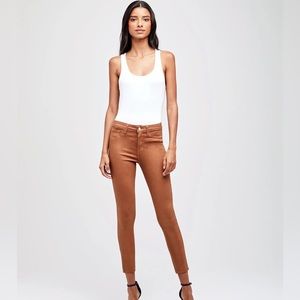 L’AGENCE marguerite topstitch detail coated skinny jeans Java/natural high rise